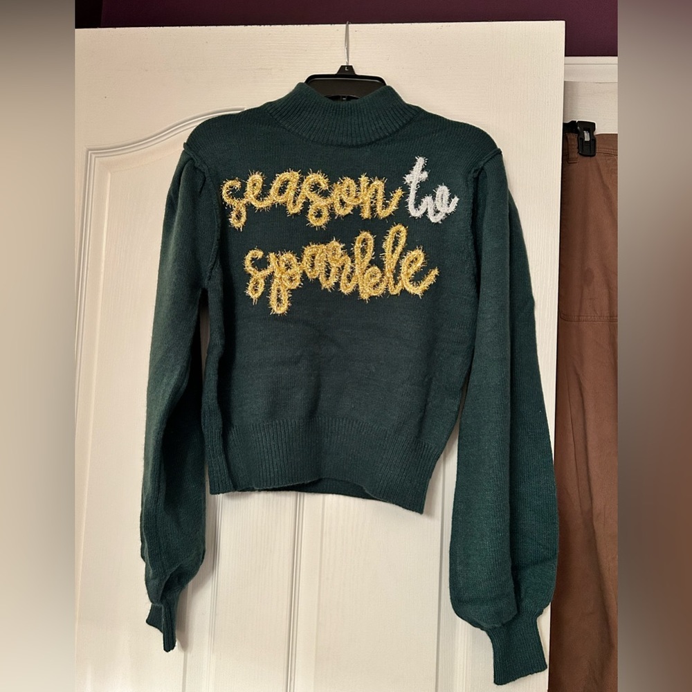 Green “Season to Sparkle” Tinsel Graphic Sweater